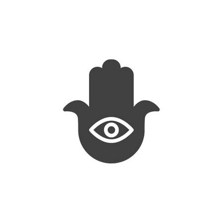 Hamsa hand vector icon. filled flat sign for mobile concept and web design. Hand with eye glyph icon. Symbol, logo illustration. Vector graphicsのイラスト素材