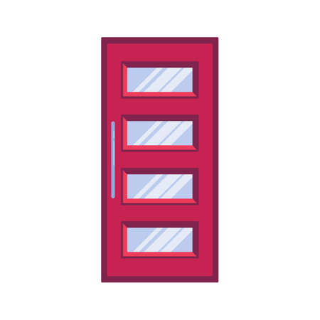 Red door with glass flat icon, vector sign, four panel door colorful pictogram isolated on white. Symbol, logo illustration. Flat style designのイラスト素材
