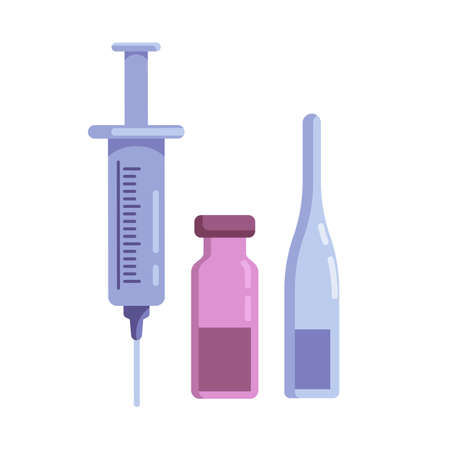 Injection syringe and ampoules flat icon, vector sign, two-component medicine vaccine syringe colorful pictogram isolated on white. Symbol, illustration. Flat style designのイラスト素材