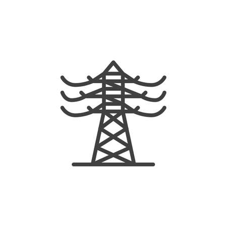 Power transmission line icon. linear style sign for mobile concept and web design. Electric tower outline vector icon. Symbol, illustration. Vector graphicsのイラスト素材