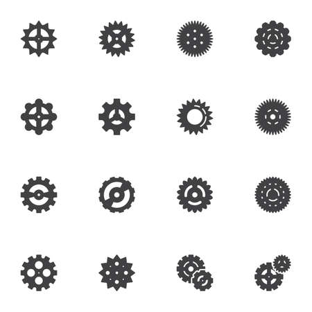 Settings gear vector icons set, modern solid symbol collection, filled style pictogram pack. Signs, logo illustration. Set includes icons as cog, circle gears, cogwheelのイラスト素材