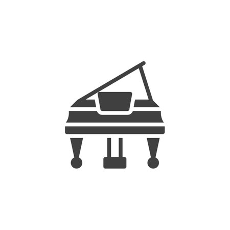 Grand piano front view vector icon. filled flat sign for mobile concept and web design. Piano music instrument glyph icon. Symbol, logo illustration. Vector graphicsのイラスト素材