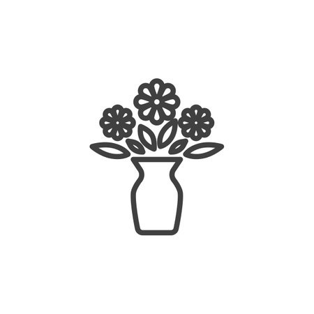 Flowers bouquet line icon. linear style sign for mobile concept and web design. Flowers in vase outline vector icon. Symbol, illustration. Vector graphicsのイラスト素材