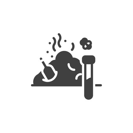 Waste pile and test tube vector icon. filled flat sign for mobile concept and web design. Pollution garbage waste glyph icon. Symbol, logo illustration. Vector graphicsのイラスト素材