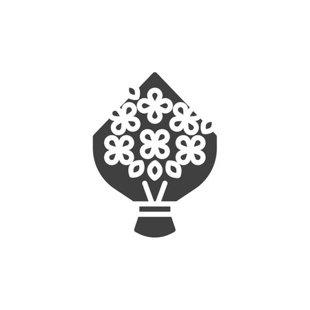 Flowers bouquet wrapping vector icon. filled flat sign for mobile concept and web design. Bouquet of flowers glyph icon. Symbol, logo illustration. Vector graphicsのイラスト素材