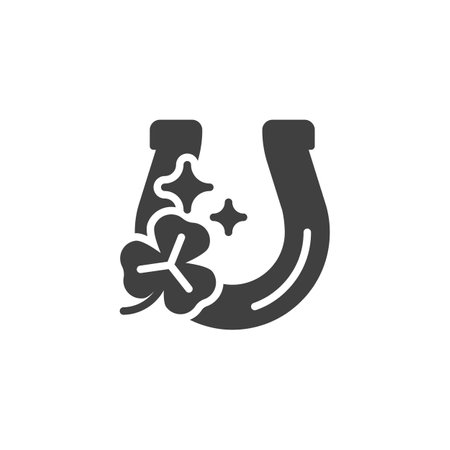 Happy St. Patricks Day horseshoe vector icon. filled flat sign for mobile concept and web design. Lucky horseshoe and clover glyph icon. Symbol, logo illustration. Vector graphicsのイラスト素材