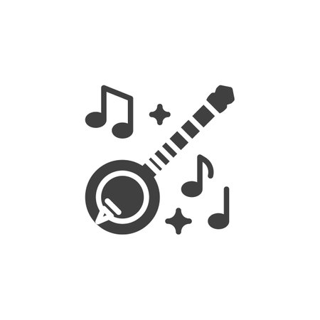 Banjo music instrument vector icon. filled flat sign for mobile concept and web design. Musical notes and Banjo glyph icon. Symbol, logo illustration. Vector graphicsのイラスト素材