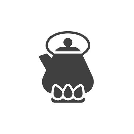 Kettle on gas stove vector icon. filled flat sign for mobile concept and web design. Tea pot on a gas stove glyph icon. Symbol, logo illustration. Vector graphicsのイラスト素材