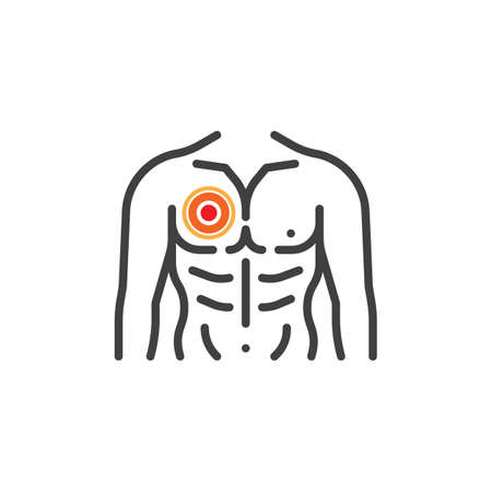 Human chest pain line icon. linear style sign for mobile concept and web design. Body chest ache outline vector icon. Symbol, logo illustration. Vector graphicsのイラスト素材