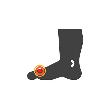 Foot pain and problems vector icon. Big toe painful filled flat sign for mobile concept and web design. Foot ache glyph icon. Symbol, logo illustration. Vector graphicsのイラスト素材