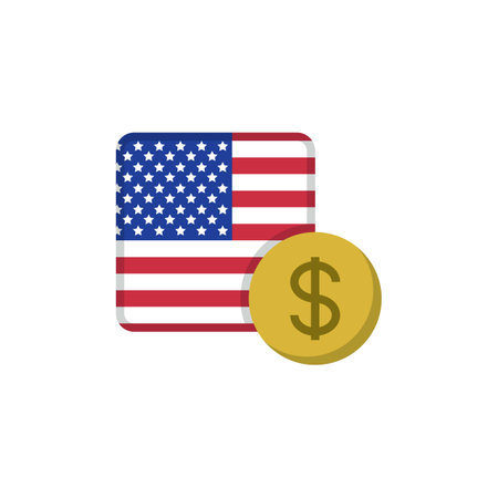 Dollar money and flag flat icon, vector sign, USA currency with flag colorful pictogram isolated on white. USD money symbol, logo illustration. Flat style designのイラスト素材