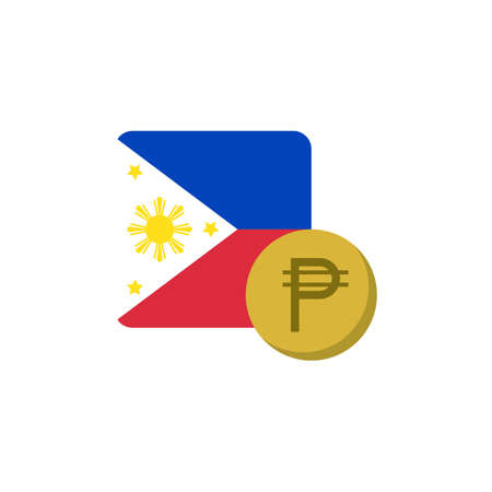 Philippines money and flag flat icon, vector sign, Peso currency with flag colorful pictogram isolated on white. PHP money symbol, logo illustration. Flat style designのイラスト素材