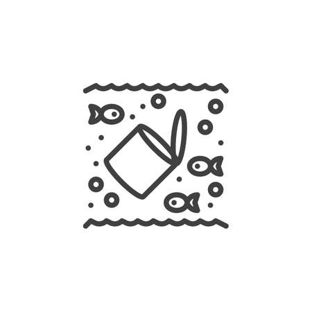 Tin can water pollution line icon. linear style sign for mobile concept and web design. Aluminium can floats in water outline vector icon. Symbol, logo illustration. Vector graphicsのイラスト素材