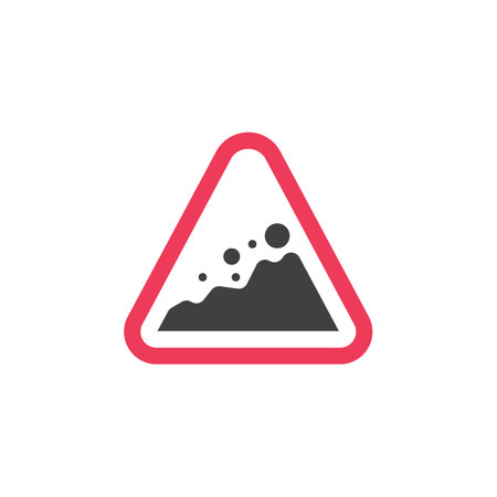 Falling rocks road sign flat iconのイラスト素材