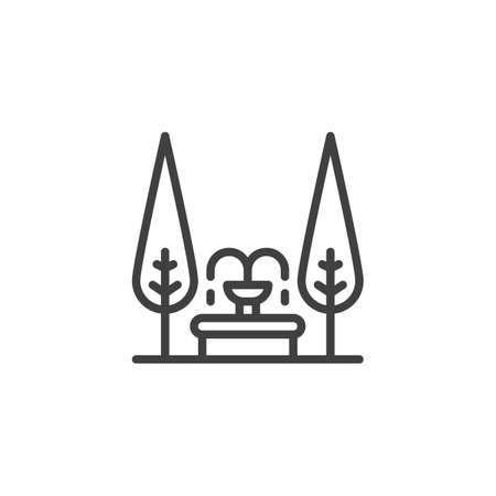 Fountain and trees line iconのイラスト素材
