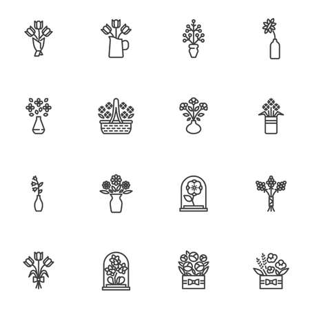 Bouquet of flowers line icons setのイラスト素材