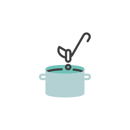 Pots cooker and ladle flat iconのイラスト素材