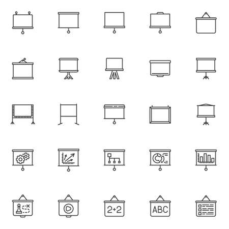 Projector screen line icons setのイラスト素材