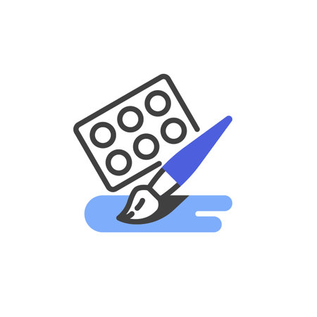 Paintbrush and color palette line iconのイラスト素材