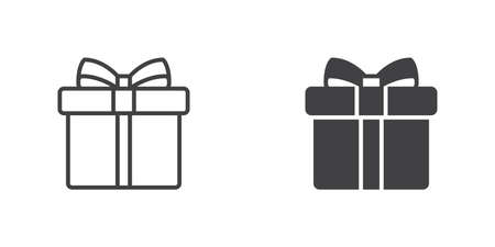 Gift box icon, line and glyph versionのイラスト素材