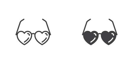 Heart shaped glasses icon, line and glyph versionのイラスト素材