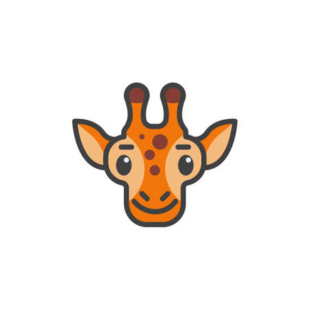 Cartoon giraffe face filled outline iconのイラスト素材