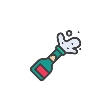 Champagne explosion bottle filled outline iconのイラスト素材