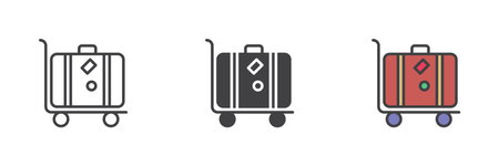 Luggage trolley with case different style icon setのイラスト素材