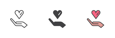 Hand holding heart different style icon setのイラスト素材