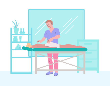 Therapist massaging patient back vector illustrationのイラスト素材