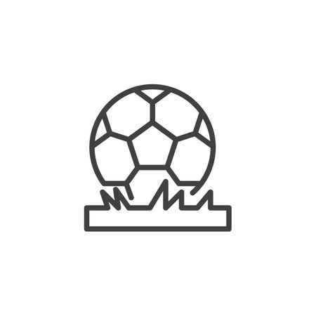 Football ball on grass line iconのイラスト素材