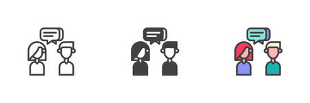 Two people dialogue different style icon set