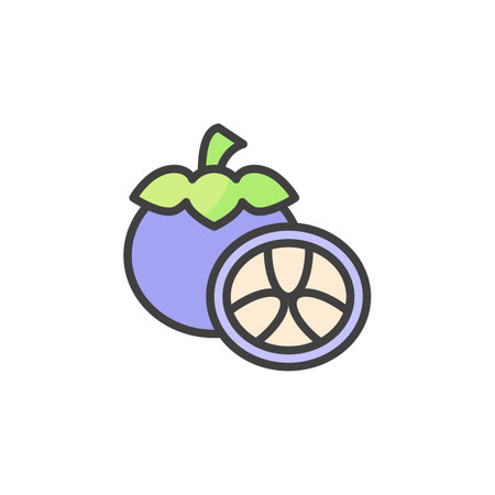 Mangosteen fruit filled outline iconのイラスト素材