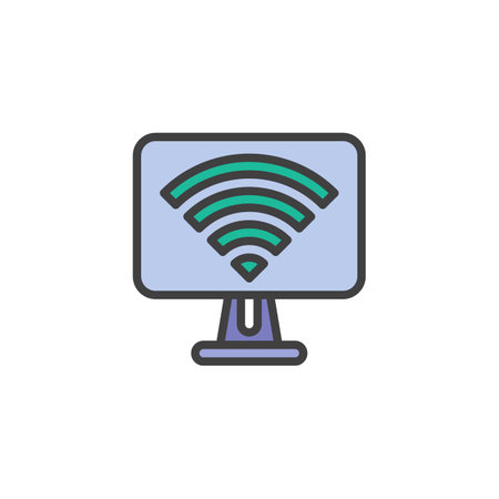 Computer wifi signal filled outline icon, line vector sign, linear colorful pictogram isolated on white. Symbol, logo illustration. Vector graphicsのイラスト素材