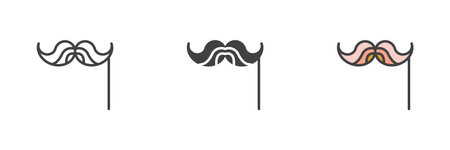 Moustache on a stick different style icon set. Line, glyph and filled outline colorful version, outline and filled vector sign. Symbol, logo illustration. Vector graphicsのイラスト素材
