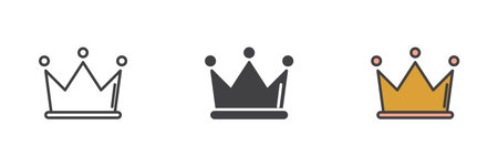 King crown different style icon set. Line, glyph and filled outline colorful version, outline and filled vector sign. Symbol, logo illustration. Vector graphicsのイラスト素材