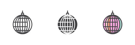 Disco ball different style icon set. Line, glyph and filled outline colorful version, outline and filled vector sign. Symbol, logo illustration. Vector graphicsのイラスト素材