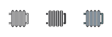 Radiator heater different style icon set. Line, glyph and filled outline colorful version, outline and filled vector sign. Symbol, logo illustration. Vector graphicsのイラスト素材