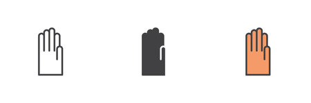 Rubber glove different style icon set. Line, glyph and filled outline colorful version, outline and filled vector sign. Symbol, logo illustration. Vector graphicsのイラスト素材