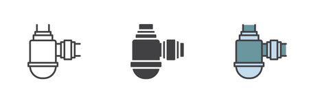 Kitchen sewage pipe different style icon set. Line, glyph and filled outline colorful version, outline and filled vector sign. Symbol, logo illustration. Vector graphicsのイラスト素材