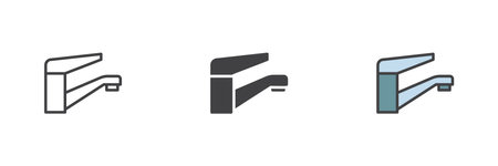 Water faucet different style icon set. Line, glyph and filled outline colorful version, outline and filled vector sign. Symbol, logo illustration. Vector graphicsのイラスト素材