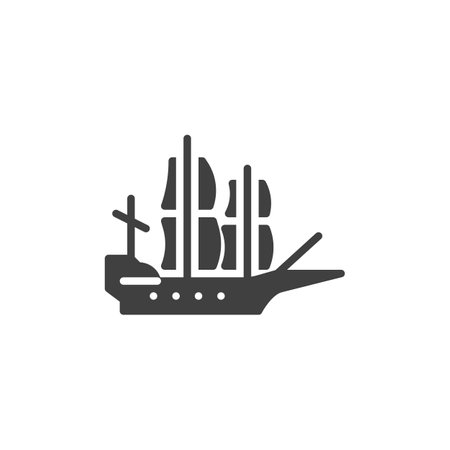 Pilgrim sailing ship vector icon. filled flat sign for mobile concept and web design. Pilgrim Ship glyph icon. Symbol, logo illustration. Vector graphicsのイラスト素材