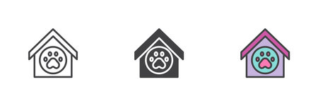 Doghouse different style icon set. Line, glyph and filled outline colorful version, outline and filled vector sign. Dog kennel symbol, logo illustration. Vector graphicsのイラスト素材