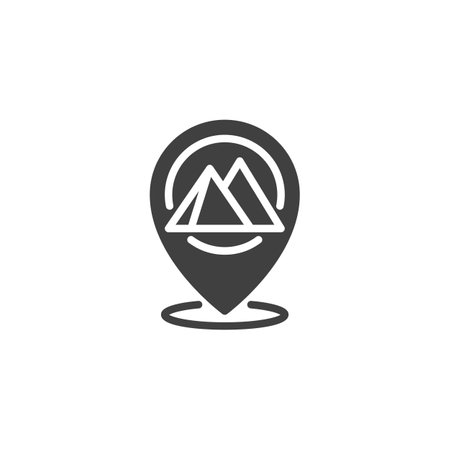 Location pin with Egypt pyramid vector icon. filled flat sign for mobile concept and web design. Landmark location pointer glyph icon. Symbol, logo illustration. Vector graphicsのイラスト素材