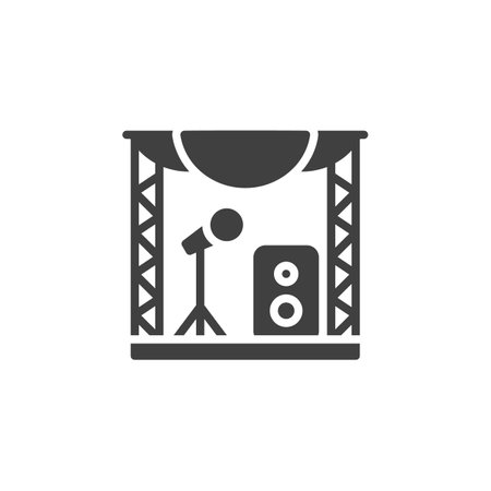 Concert stage vector icon. filled flat sign for mobile concept and web design. Concert stage with microphone and speaker glyph icon. Symbol, logo illustration. Vector graphicsのイラスト素材