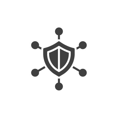 Protection shield connection vector icon. filled flat sign for mobile concept and web design. Safety shield glyph icon. Symbol, logo illustration. Vector graphicsのイラスト素材