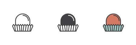 Big bonbon, cupcake different style icon set. Line, glyph and filled outline colorful version, outline and filled vector sign. Symbol, logo illustration. Vector graphicsのイラスト素材
