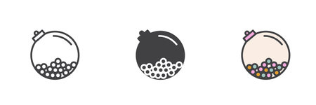 Gumballs jar different style icon set. Line, glyph and filled outline colorful version, outline and filled vector sign. Symbol, logo illustration. Vector graphicsのイラスト素材