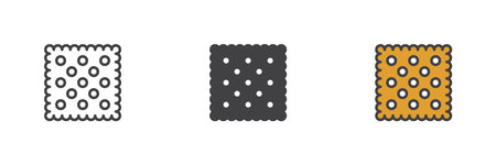 Square cracker different style icon set. Line, glyph and filled outline colorful version, outline and filled vector sign. Symbol, logo illustration. Vector graphicsのイラスト素材