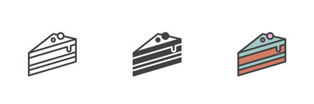 Piece of cake different style icon set. Line, glyph and filled outline colorful version, outline and filled vector sign. Symbol, logo illustration. Vector graphicsのイラスト素材